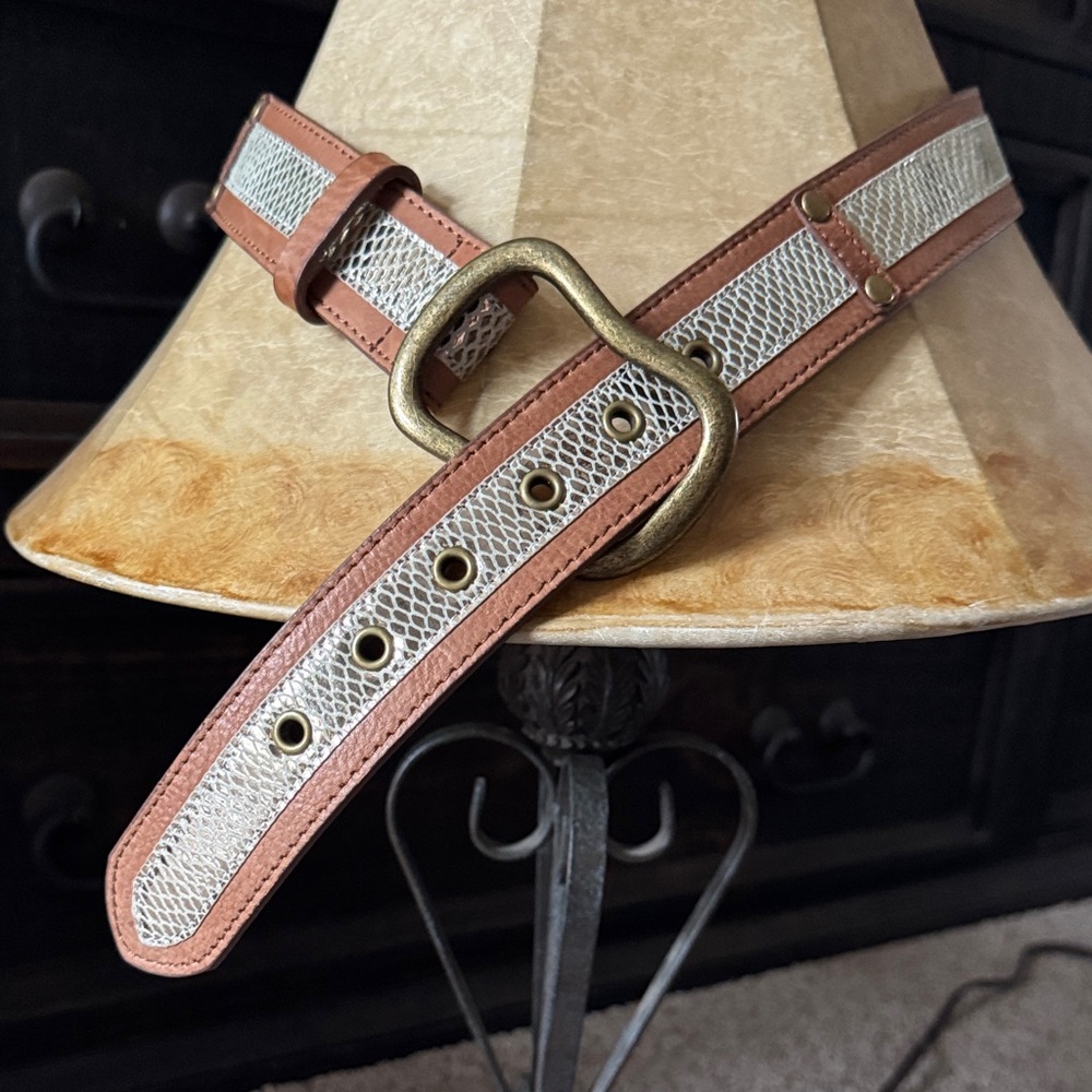 Chico's Brown Leather Belt with Gold Eyelets